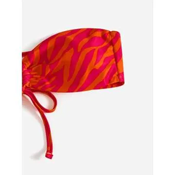 MakeMeChic Women's 2 Piece Bathing Suit Striped Bandeau Tie Side Thong Bikini Set Red S