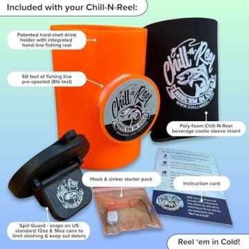 Chill-N-Reel Fishing Coolie (from Shark Tank) | Fathers Day Gift | Orange with Black Spill Guard