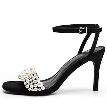 Coutgo Women's Open Toe Heeled Pearl Strap Sandals