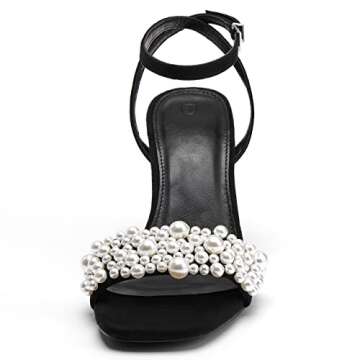 Coutgo Women's Open Toe Heeled Pearl Strap Sandals