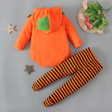 Noubeau Baby Pumpkin Costume Toddler Girl Boy Halloween Costumes Pumpkin Hooded Romper Stripes Footed Pants Fancy Clothes（Pumpkin B,12-18 Months）