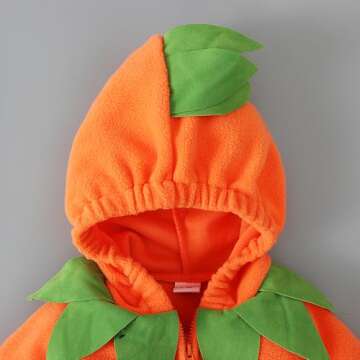 Noubeau Baby Pumpkin Costume Toddler Girl Boy Halloween Costumes Pumpkin Hooded Romper Stripes Footed Pants Fancy Clothes（Pumpkin B,12-18 Months）
