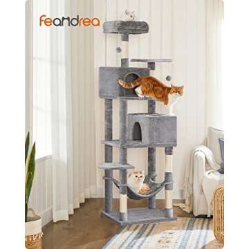Feandrea Cat Tree, 75.2-Inch Cat Tower for Indoor Cats, Plush Multi-Level Cat Condo with 5 Scratchin...