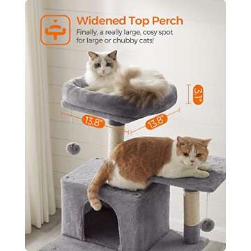 Feandrea Cat Tree, 75.2-Inch Cat Tower for Indoor Cats, Plush Multi-Level Cat Condo with 5 Scratching Posts, 2 Perches, 2 Caves, Hammock, 2 Pompoms, Light Gray UPCT191W01