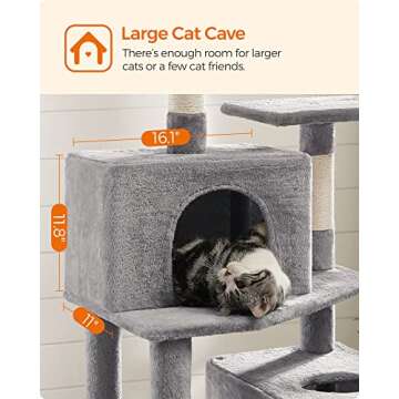 Feandrea Cat Tree, 75.2-Inch Cat Tower for Indoor Cats, Plush Multi-Level Cat Condo with 5 Scratching Posts, 2 Perches, 2 Caves, Hammock, 2 Pompoms, Light Gray UPCT191W01