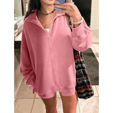 ANRABESS Women Long Sleeve Polo V Neck Split Casual Loose Fit 2025 Fall Tunic Pullover Sweatshirts w...