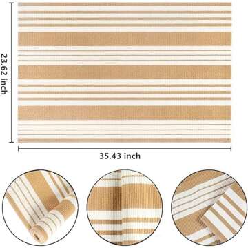 Khaki and White Striped Outdoor Rug 24'' x 35'' Door Mat Outdoor Machine Washable Welcome Mats Cotton Hand-Woven Entryway Rug for Front Porch/Entryway/Laundry/Bathroom/Bedroom