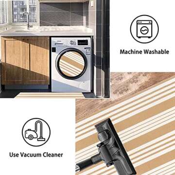 Khaki and White Striped Outdoor Rug 24'' x 35'' Door Mat Outdoor Machine Washable Welcome Mats Cotton Hand-Woven Entryway Rug for Front Porch/Entryway/Laundry/Bathroom/Bedroom