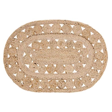 VHC Brands Celeste Braided Jute Oval Welcome Mat Farmhouse Handwoven Boho Area Rug, 20x30