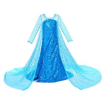 Luxury Princess Dress Costumes with Shining Long Cape Girls Birthday Party 3T 4T