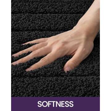DEXI Bathroom Rug Mat 24x16, Non Slip Washable Soft Absorbent Mats, Rubber Backing Quick Dry Microfiber Rugs for Shower Floor, Bath Accessories Decor, Black