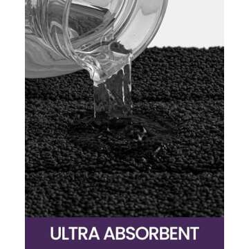 DEXI Bathroom Rug Mat 24x16, Non Slip Washable Soft Absorbent Mats, Rubber Backing Quick Dry Microfiber Rugs for Shower Floor, Bath Accessories Decor, Black