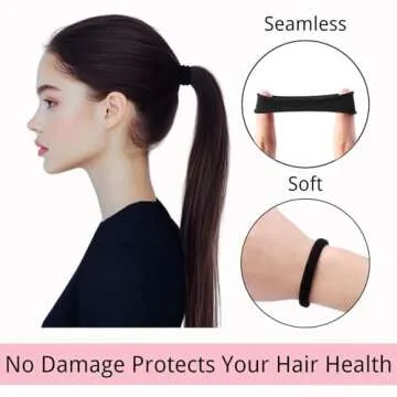 LuSeren 120 Pcs No Damage Hair Ties for Thick Hair, Large Soft Seamless Nylon Hair Elastics for Women, Ponytail Holders, Hair Accessories –Black
