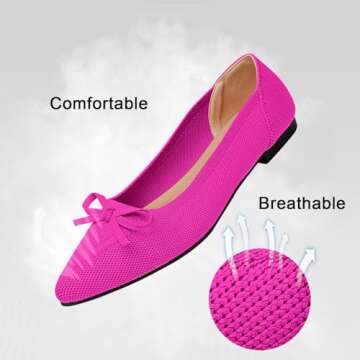 TINGRISE Women's Flats Pointed Toe Bow Knit Ballet Shoes Comfortable Dressy Mesh Slip On Flat Pink U...