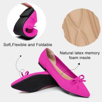 TINGRISE Women's Flats Pointed Toe Bow Knit Ballet Shoes Comfortable Dressy Mesh Slip On Flat Pink US8