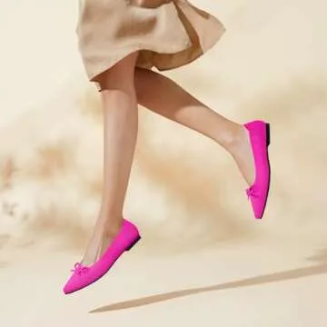 TINGRISE Women's Flats Pointed Toe Bow Knit Ballet Shoes Comfortable Dressy Mesh Slip On Flat Pink US8