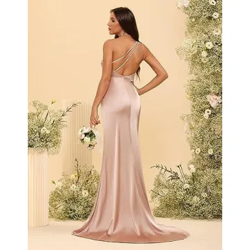 Elegant YOFF Long Satin Bridesmaid Dress with Slit