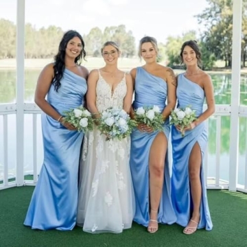 Elegant YOFF Long Satin Bridesmaid Dress with Slit