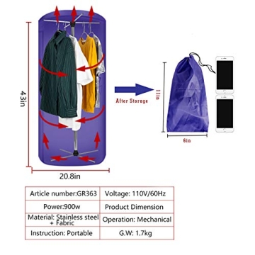 Nekithia Portable 900W Mini Clothes Dryer