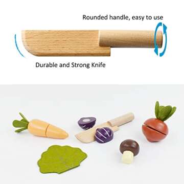 PairPear Wooden Play Food Cutting Vegetables Set - Wooden Toys for Toddlers Toy Food Play Kitchen Accessories