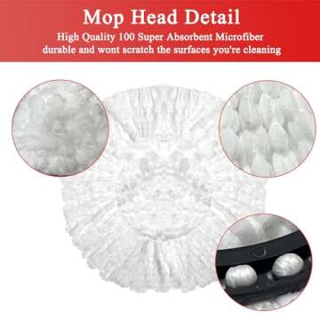 kayuart 4 Pack Mop Heads Replacement for O-Ceda Easy Wrin Spin Mop. Microfiber Spin Mop Refills, Easy Cleaning Mop Head Replacement Includes 1 Rotating Mop Base
