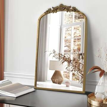 PERFNIQUE Vintage Mirror, 30" X 19" Arched Antique Baroque Wall Mirror, Gold Traditional Wall Decor,...