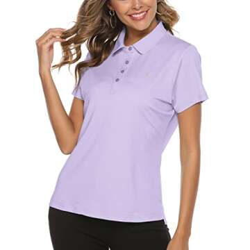 YSENTO Women Golf Shirts Clothes Dry Fit Short Sleeve Moisture Wicking Collared Polo Shirts Tops Apparel(Light Purple, US M)