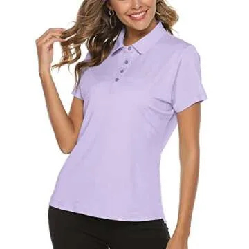 YSENTO Women Golf Shirts Clothes Dry Fit Short Sleeve Moisture Wicking Collared Polo Shirts Tops Apparel(Light Purple, US M)