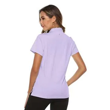 YSENTO Women Golf Shirts Clothes Dry Fit Short Sleeve Moisture Wicking Collared Polo Shirts Tops Apparel(Light Purple, US M)