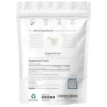 Micro Ingredients Magnesium Glycinate 500mg Per Serving, 240 Capsules | Potent Elemental Form, 100% ...
