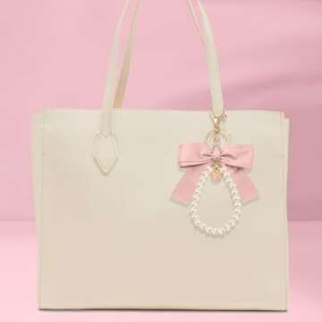 XGALBLA Pink Initial Letter Cute Bow Keychain for Women, Wristlet Simulated Pearl Key Chains Bag Charms for Car Key Handbags Backpacks Coquette Bow Keychain Accessories(Shell Letter M)