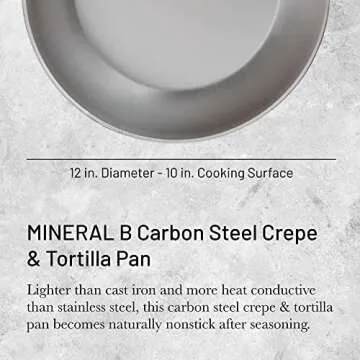 de Buyer MINERAL B Carbon Steel Crepe & Tortilla Pan - 12” - Ideal for Making & Reheating Crepes, ...
