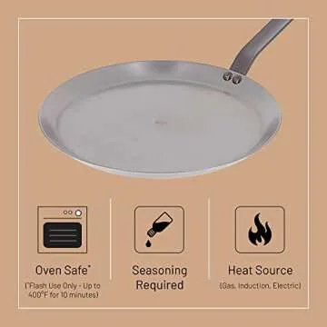 de Buyer MINERAL B Carbon Steel Crepe & Tortilla Pan - 12” - Ideal for Making & Reheating Crepes, Tortillas & Pancakes - Naturally Nonstick - Made in France