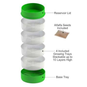 Deluxe Kitchen Crop Seed Sprouter with 4 Growing Trays and 1 Seed Packets, (Alfalfa Seeds) Easily Grow Sprouts Indoors for a Healthy Lifestyle