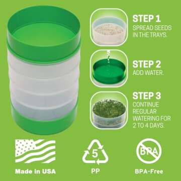 Deluxe Kitchen Crop Seed Sprouter with 4 Growing Trays and 1 Seed Packets, (Alfalfa Seeds) Easily Grow Sprouts Indoors for a Healthy Lifestyle