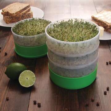 Deluxe Kitchen Crop Seed Sprouter with 4 Growing Trays and 1 Seed Packets, (Alfalfa Seeds) Easily Grow Sprouts Indoors for a Healthy Lifestyle