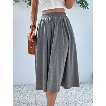 Verdusa Women's Elastic Waist Pocket Side A Line Midi Swing Flared Skirt Grey M
