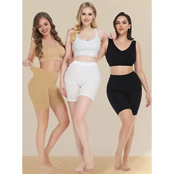 Reamphy Women's Comfortable Smooth Yoga Slip Shorts 3 Pack