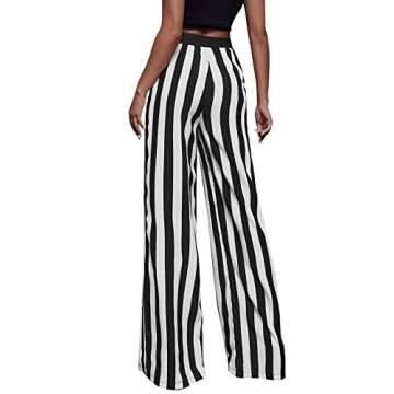 SweatyRocks Women's Striped Extra Long High Waited Wide Leg Pants Loose Casual Trousers with Pockets