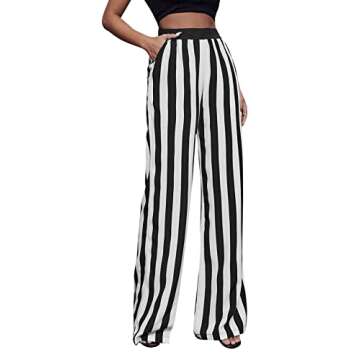 SweatyRocks Women's Striped Extra Long High Waited Wide Leg Pants Loose Casual Trousers with Pockets