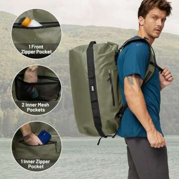MIER Large Waterproof Duffel Bag Rolltop Dry Backpack Duffle Bags for Kayaking, Rafting, Boating, Swimming, Camping, Travel, Gym, Beach, 80L, Army Green