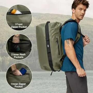 MIER Large Waterproof Duffel Bag Rolltop Dry Backpack Duffle Bags for Kayaking, Rafting, Boating, Swimming, Camping, Travel, Gym, Beach, 80L, Army Green
