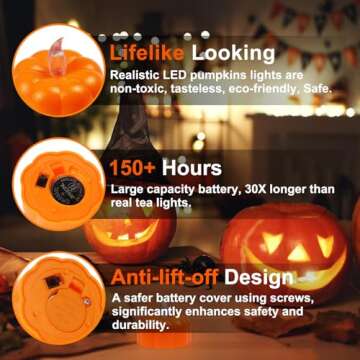 LED Pumpkin Tea Lights - Battery Operated 12 Pack