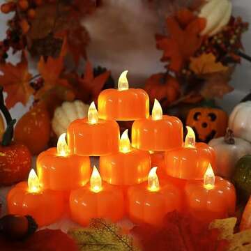 LED Pumpkin Tea Lights - Battery Operated 12 Pack