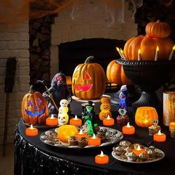 LED Pumpkin Tea Lights - Battery Operated 12 Pack