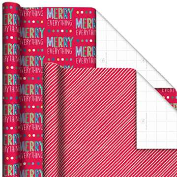 Hallmark Cute Recyclable Christmas Wrapping Paper (6 Rolls: 180 Sq. Ft. Total) Red, Blue, Green Plaid, Merry Everything, Colorful Houses, Snowmen and Trees, Dots, Stripes