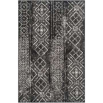 SAFAVIEH Adirondack Collection Accent Rug - 4' x 6', Black & Silver, Moroccan Boho Distressed Design...