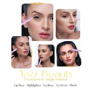 YazzBeauty 4-in-1 Touch-Up Makeup Pen (Berry) - Medium Brown Eyebrow Pencil, a Berry Lip Liner, a Black Eyeliner, and a White Shimmer Highlighter – Ideal for Travel