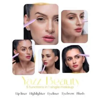 YazzBeauty 4-in-1 Touch-Up Makeup Pen (Berry) - Medium Brown Eyebrow Pencil, a Berry Lip Liner, a Black Eyeliner, and a White Shimmer Highlighter – Ideal for Travel