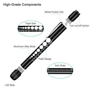 Opoway Nurse Pen Light with Gauge - 2 Pack Black
